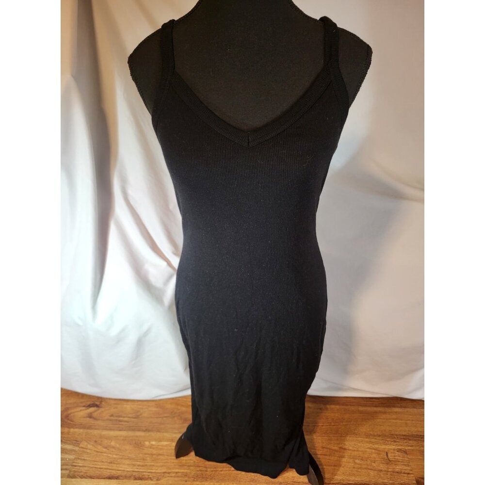 Marine Layer Womens Small Lexi Rib Daytime Midi Dress Black